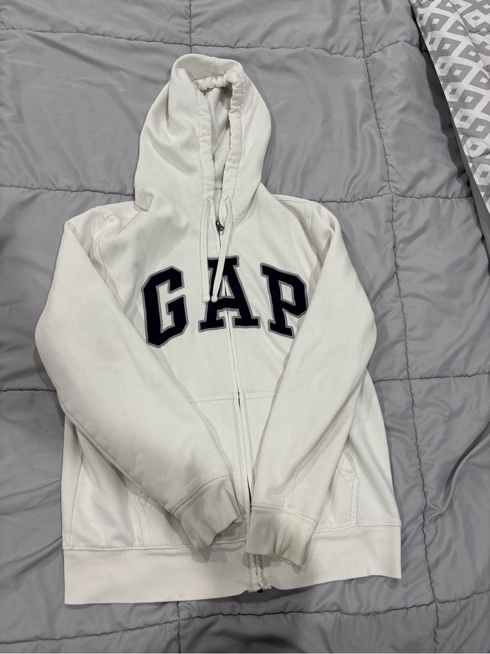 GAP white Hooded Zip-Up Sweatshirt with Gray Logo